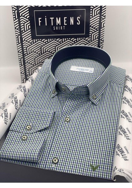 Klasik Uzun Kol Yaka Düğmeli Pöti Kareli Hediye Kutulu Erkek Gömlek (CODE:TP.1802) - Yeşil fırsatları