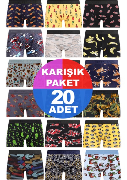 Erkek 20 Adet Rastgele Sürpriz Desenli Boxer - Özel Gizemli Paketinde Sürpriz Boxer