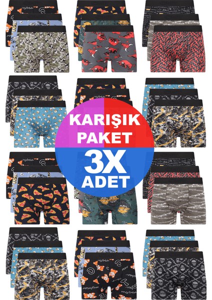 Erkek 3 Adet Rastgele Sürpriz Desenli Boxer - Özel Gizemli Paketinde Sürpriz Boxer