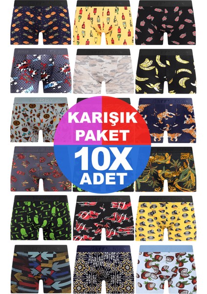 Erkek 10 Adet Rastgele Sürpriz Desenli Boxer - Özel Gizemli Paketinde Sürpriz Boxer