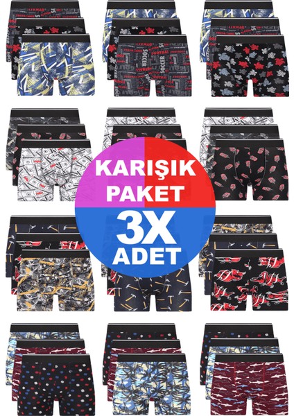 Erkek 3 Adet Rastgele Sürpriz Desenli Boxer - Özel Gizemli Paketinde Sürpriz Boxer