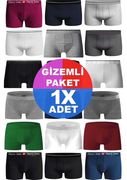 Erkek 1 Adet Rastgele Sürpriz Düz Renk Pamuklu Boxer - Özel Gizemli Paketinde Sürpriz Boxer