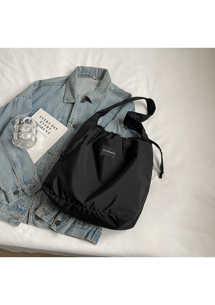 Omuz Çantası Çapraz Çanta Taşınabilir Yüksek Kaliteli Yıkanmış Kumaş Rahat Düz Renk Stili , Siyah (Yurt Dışından)