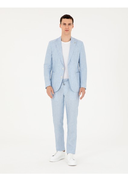 Erkek Açık Mavi Ex. Slim Fit %100 Keten Takım Elbise 50288869-VR003