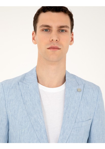 Erkek Açık Mavi Ex. Slim Fit %100 Keten Takım Elbise 50288869-VR003