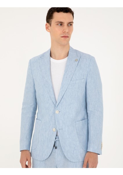 Erkek Açık Mavi Ex. Slim Fit %100 Keten Takım Elbise 50288869-VR003