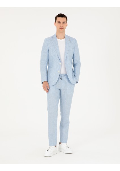 Erkek Açık Mavi Ex. Slim Fit %100 Keten Takım Elbise 50288869-VR003