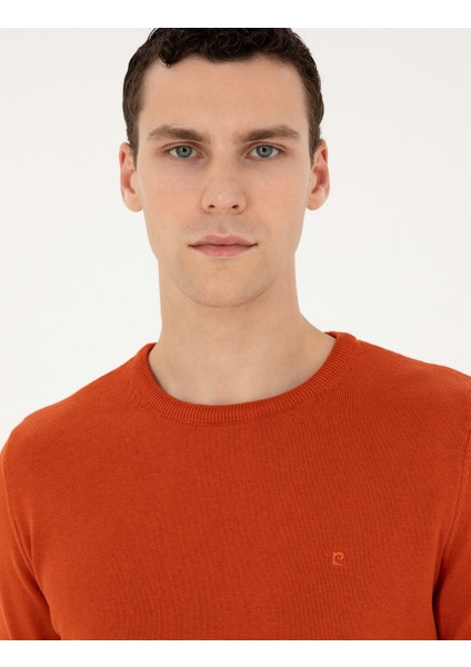 Erkek Turuncu Slim Fit Bisiklet Yaka Basic Triko Kazak 50296575-VR051 fiyatları