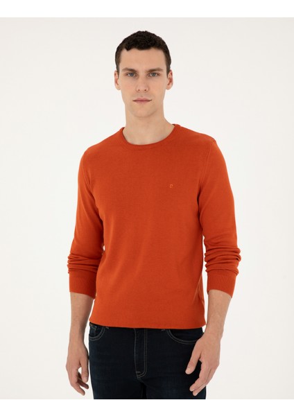 Erkek Turuncu Slim Fit Bisiklet Yaka Basic Triko Kazak 50296575-VR051 modelleri