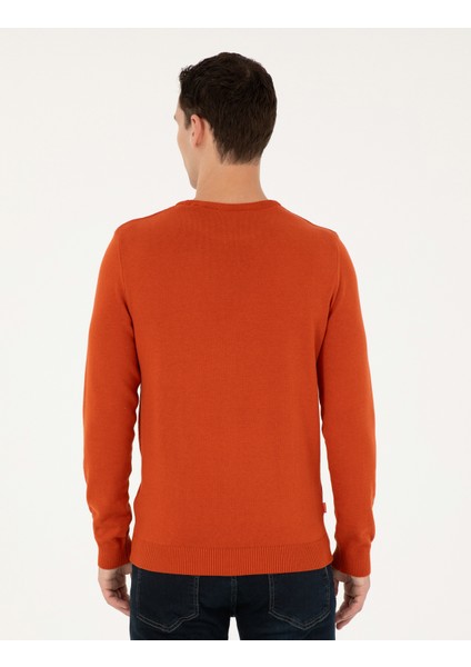 Erkek Turuncu Slim Fit Bisiklet Yaka Basic Triko Kazak 50296575-VR051 indirimleri