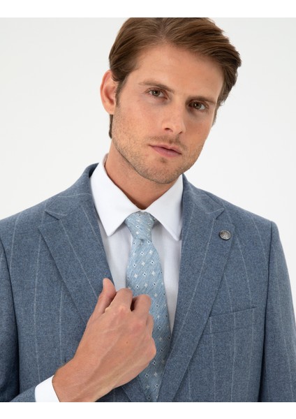 Erkek Koyu Mavi Slim Fit Çizgili Yün Kaşmir Karışımlı Takım Elbise 50291986-VR032 fiyatları