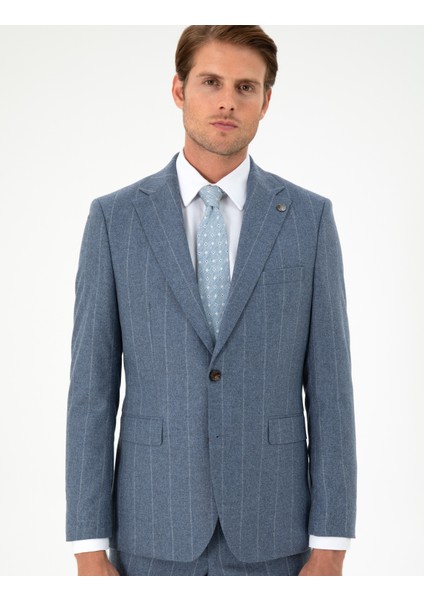 Erkek Koyu Mavi Slim Fit Çizgili Yün Kaşmir Karışımlı Takım Elbise 50291986-VR032 modelleri