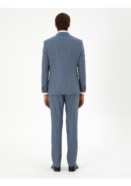 Erkek Koyu Mavi Slim Fit Çizgili Yün Kaşmir Karışımlı Takım Elbise 50291986-VR032 indirimleri