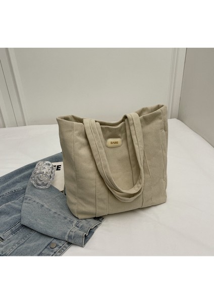 Omuz Çantası Çapraz Çanta Taşınabilir Yüksek Kaliteli Kadife Kumaş Sade Çizgili Stil, Bej (Yurt Dışından)