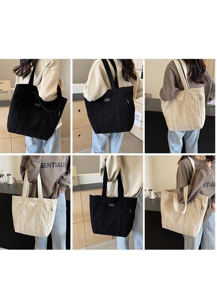 Omuz Çantası Çapraz Çanta Taşınabilir Yüksek Kaliteli Kadife Kumaş Sade Çizgili Stil, Bej (Yurt Dışından) fiyatları