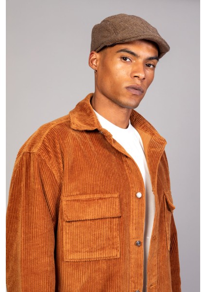 Erkek Camel Gömlek Model Oversize Pamuklu Kadife Ceket