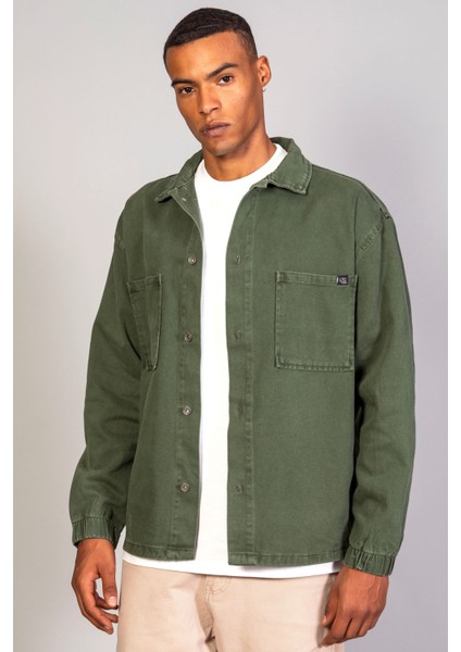 Erkek Haki Gölek Model Oversize Denim Ceket