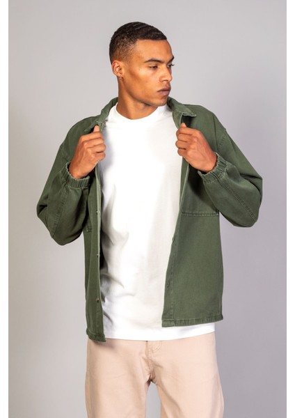 Erkek Haki Gölek Model Oversize Denim Ceket modelleri
