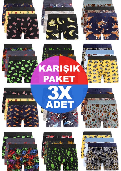 Erkek 3 Adet Rastgele Sürpriz Desenli Boxer - Özel Gizemli Paketinde Sürpriz Boxer