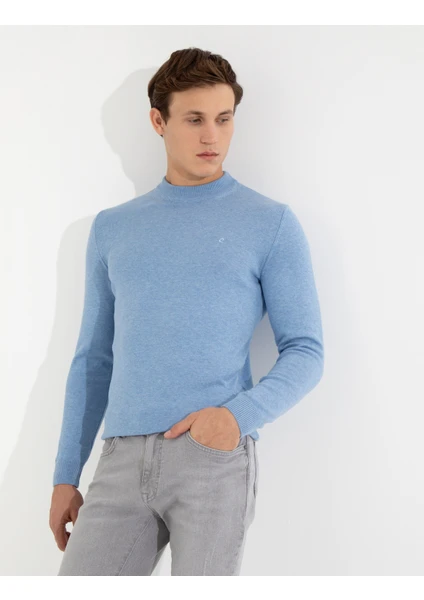 Pierre Cardin Erkek Mavi Melanj Slim Fit Yarım Balıkçı Yaka Basic Triko Kazak 50257208-VR113