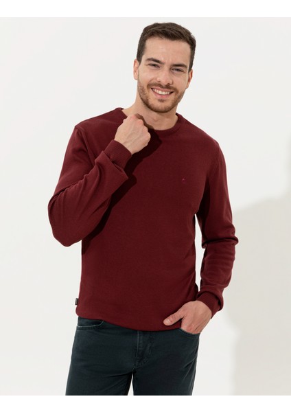 Erkek Bordo Slim Fit Bisiklet Yaka Basic Triko Kazak 50257290-VR014 fiyatları