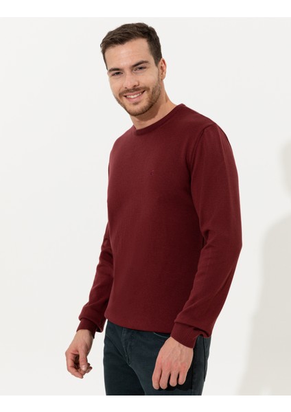 Erkek Bordo Slim Fit Bisiklet Yaka Basic Triko Kazak 50257290-VR014