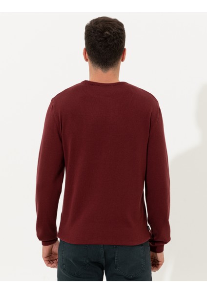 Erkek Bordo Slim Fit Bisiklet Yaka Basic Triko Kazak 50257290-VR014 modelleri