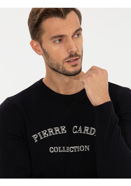 Erkek Lacivert Slim Fit Bisiklet Yaka Triko Kazak 50259091-VR033