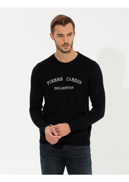 Erkek Lacivert Slim Fit Bisiklet Yaka Triko Kazak 50259091-VR033 fiyatları