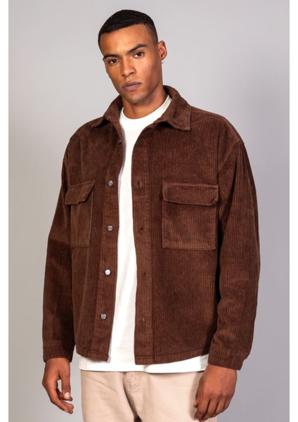 Erkek Kahve Gömlek Model Oversize Pamuklu Kadife Ceket fiyatları