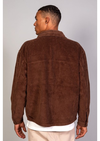 Erkek Kahve Gömlek Model Oversize Pamuklu Kadife Ceket indirimleri