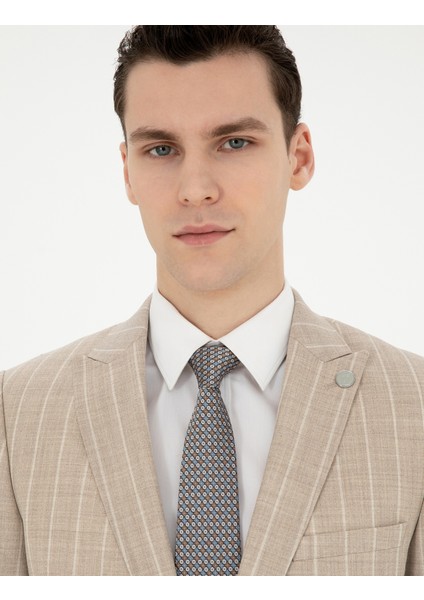 Erkek Bej Ekstra Slim Fit Çizgili Yün Takım Elbise 50285416-VR011 fiyatları