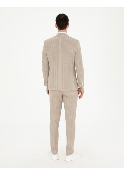 Erkek Bej Ekstra Slim Fit Çizgili Yün Takım Elbise 50285416-VR011 indirimleri