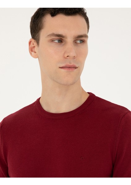 Erkek Vişne Slim Fit Bisiklet Yaka Basic Triko Kazak 50296575-VR223 fiyatları