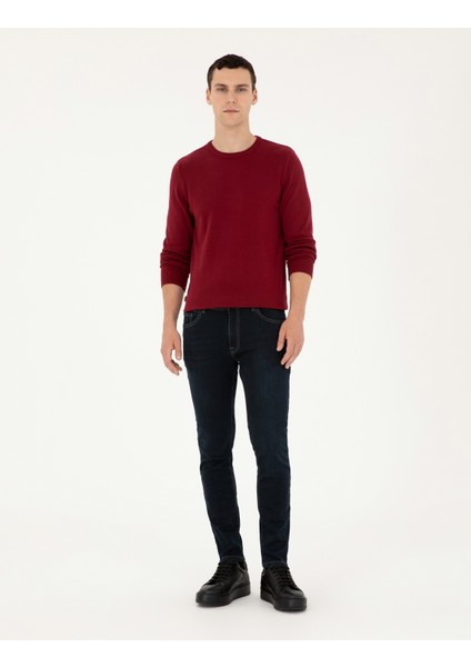 Erkek Vişne Slim Fit Bisiklet Yaka Basic Triko Kazak 50296575-VR223 fırsatları