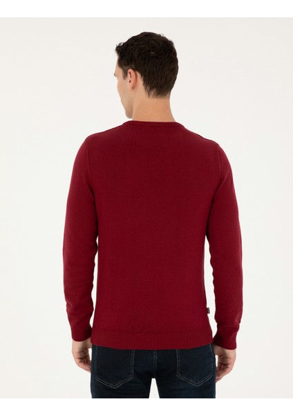 Erkek Vişne Slim Fit Bisiklet Yaka Basic Triko Kazak 50296575-VR223 indirimleri