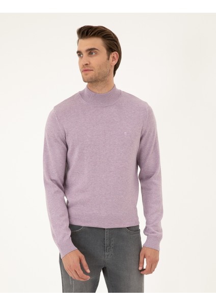 Erkek Lila Melanj Slim Fit Yarım Balıkçı Yaka Basic Triko Kazak 50296548-VR231