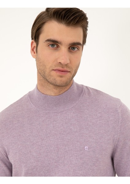 Erkek Lila Melanj Slim Fit Yarım Balıkçı Yaka Basic Triko Kazak 50296548-VR231 fiyatları