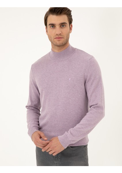 Erkek Lila Melanj Slim Fit Yarım Balıkçı Yaka Basic Triko Kazak 50296548-VR231 modelleri