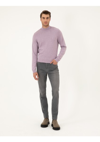 Erkek Lila Melanj Slim Fit Yarım Balıkçı Yaka Basic Triko Kazak 50296548-VR231 fırsatları