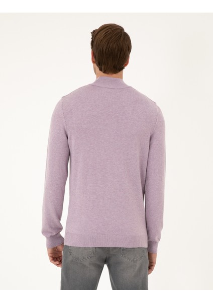 Erkek Lila Melanj Slim Fit Yarım Balıkçı Yaka Basic Triko Kazak 50296548-VR231 indirimleri