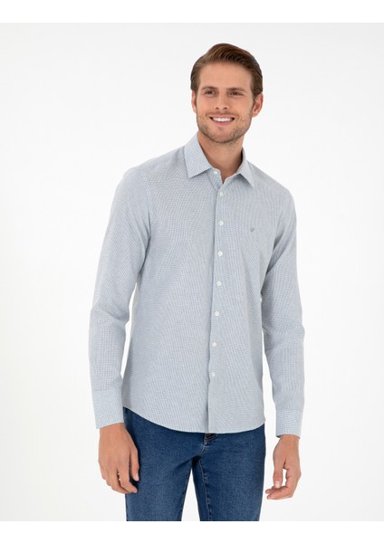 Erkek Indigo Slim Fit Uzun Kollu Gömlek 50297468-VR028