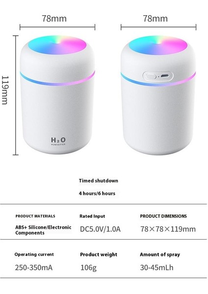 Buharlı Nemlendirici Büyük Kapasiteli 300ML Tek Püskürtme Nozulu USB ile Çalışan Model , Beyaz (Yurt Dışından)