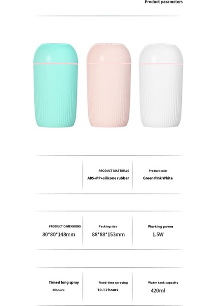 Buharlı Nemlendirici Ev ve Ofis Kullanımı Içın Büyük Kapasiteli 420ML Tek Püskürtme Portlu USB ile Çalışan Model , Yeşil (Yurt Dışından)