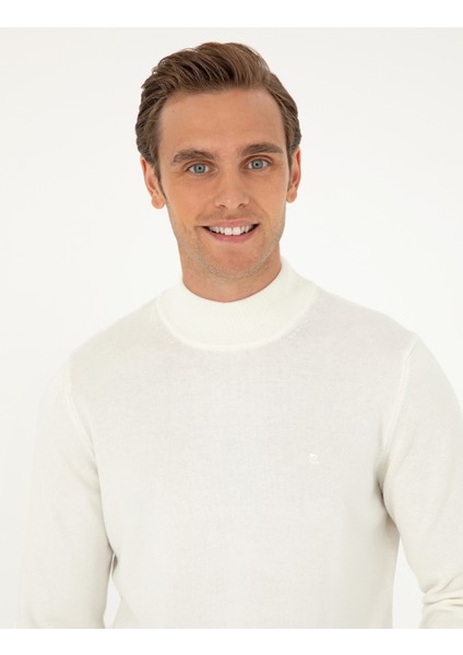 Erkek Ekru Slim Fit Yarım Balıkçı Yaka Basic Triko Kazak 50296548-VR019 fiyatları