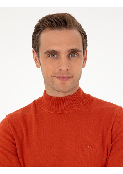 Erkek Turuncu Slim Fit Yarım Balıkçı Yaka Basic Triko Kazak 50296548-VR051 fiyatları