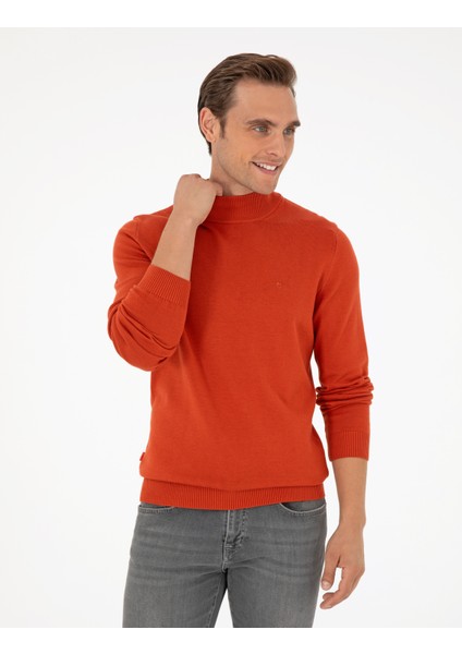 Erkek Turuncu Slim Fit Yarım Balıkçı Yaka Basic Triko Kazak 50296548-VR051 modelleri