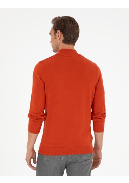 Erkek Turuncu Slim Fit Yarım Balıkçı Yaka Basic Triko Kazak 50296548-VR051 indirimleri