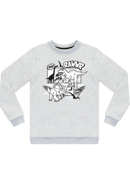 Rawr Dino Erkek Çocuk Gri Melanj Sweatshirt modelleri