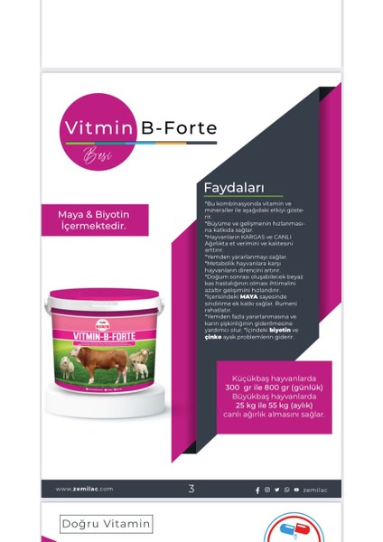 Zem Vitmin-B Forte Çiftlik Hayvanları Günlük Vitamin Mineral Dengeleyici Yem Katkısı 20 kg